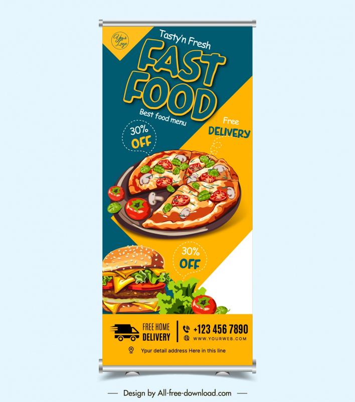 fast food restaurant roll up banner template pizza hamburger decor 