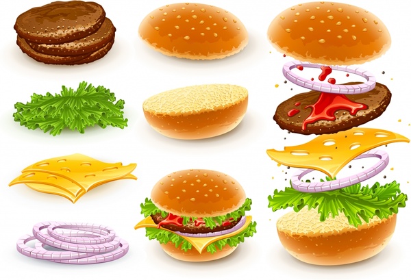 fast food icons colorful modern ingredients sketch