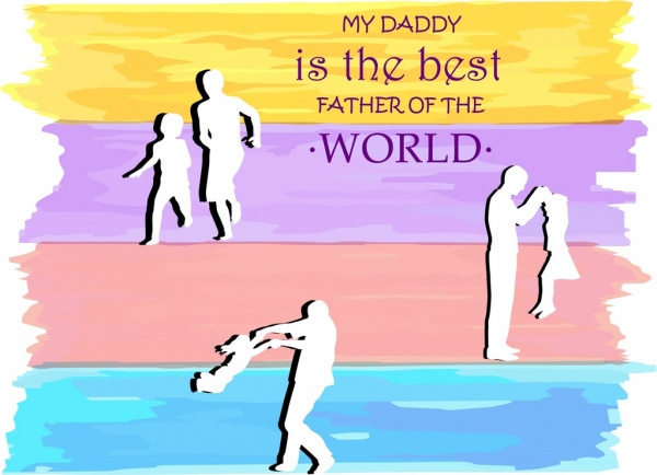 father day card white silhouettes icons colorful backdrop 