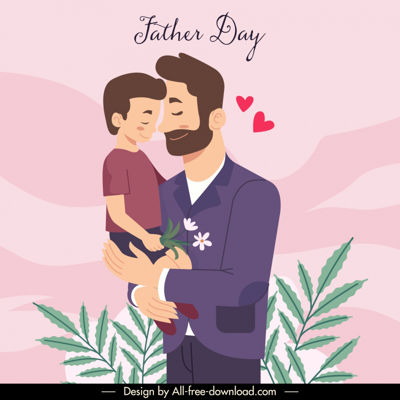 fatherday banner template cute cartoon dad son hearts leaves
