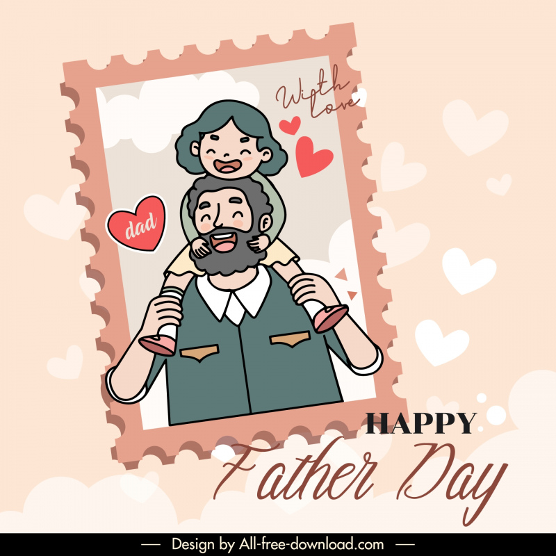 fatherday banner template hearts picture frame cartoon design