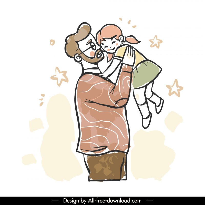 fathers day banner template handdrawn dad kissing daughter cartoon