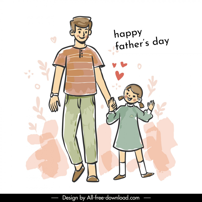 fathers day design elements dad daugher hand in hand cartoon