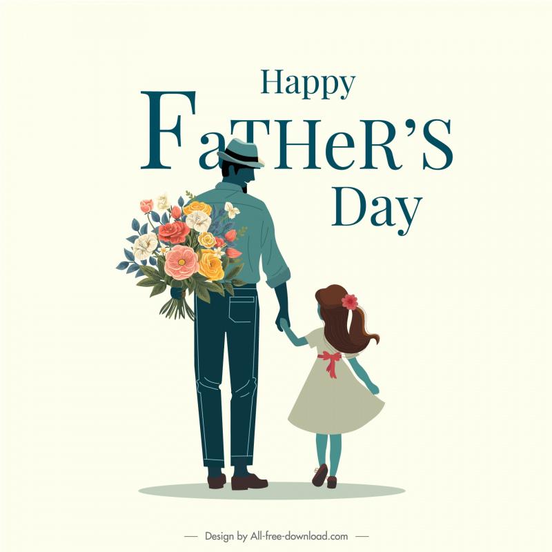 fathers day poster template cute hand in had father daughter bouquet 