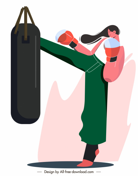 female boxer icon dynamic design cartoon character