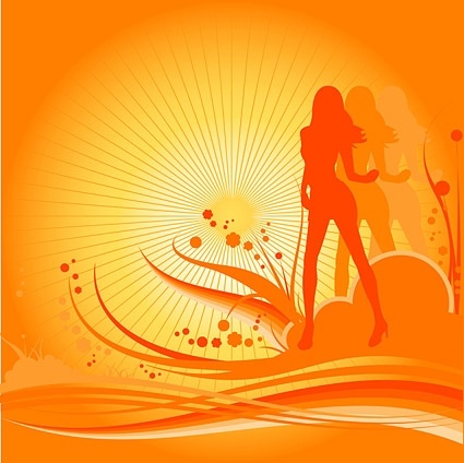 female dancers silhouette vector with the trend of design elements