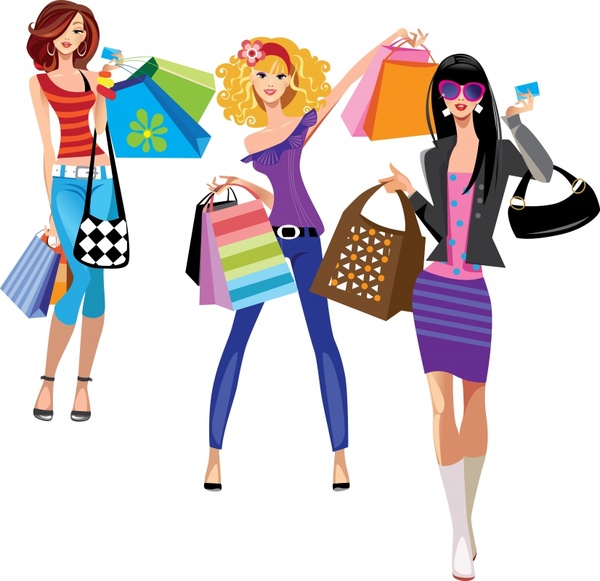 female fashion trend of shopping bags vector illustration silhouettes