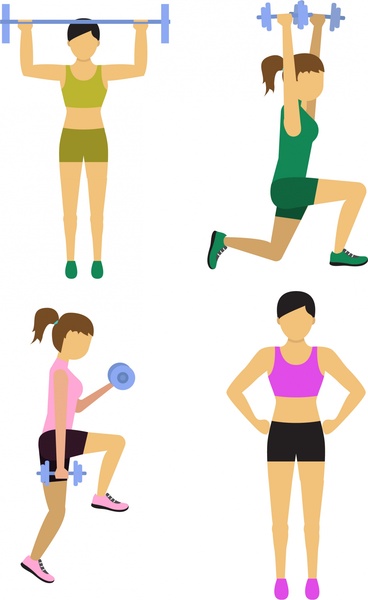 female fitness icons various types in color design