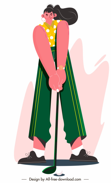 female golfer icon cartoon character sketch