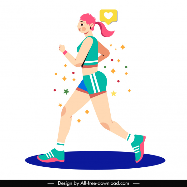 female jogger icon flat cartoon character sketch