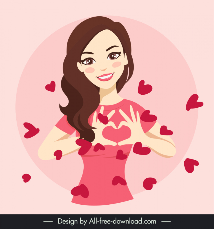 female madly in love backdrop cute cartoon character sketch