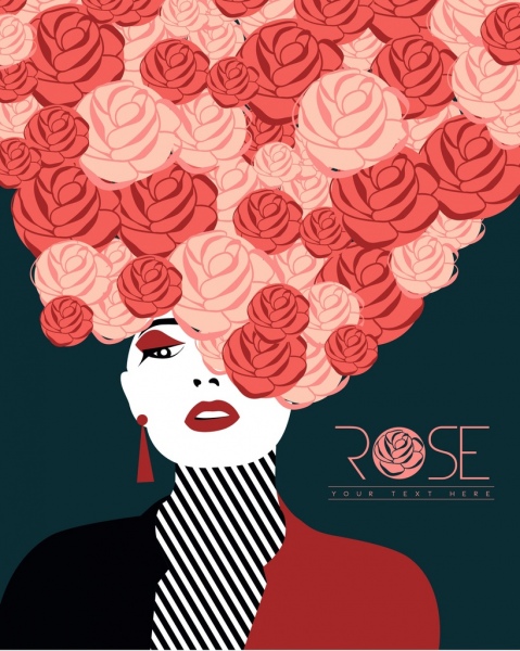 female model icon red rose hair style design