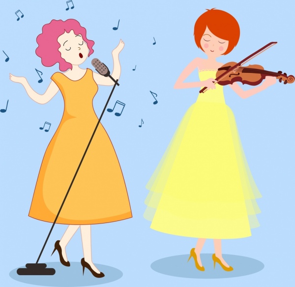 female singer icons colored cartoon character
