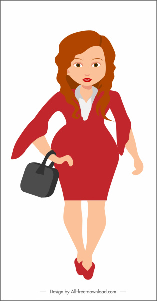 female staff icon colored cartoon character sketch