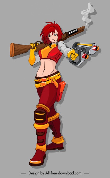 female warrior icon modern 3d cartoon character sketch