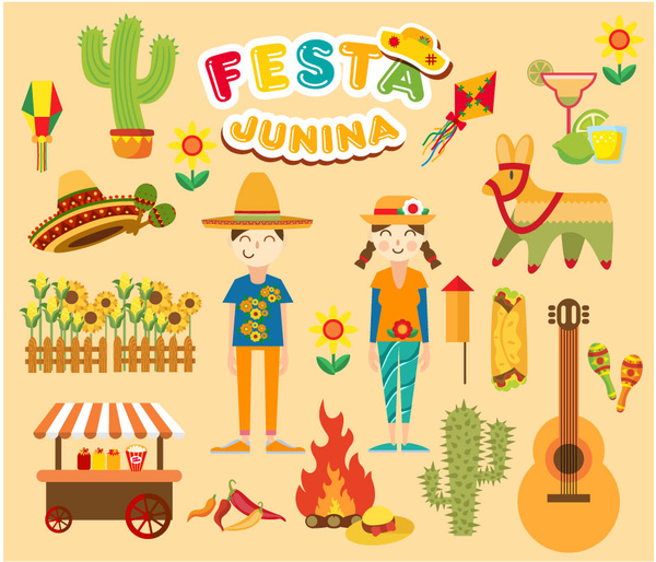 festa junina festival vector illustration with various styles
