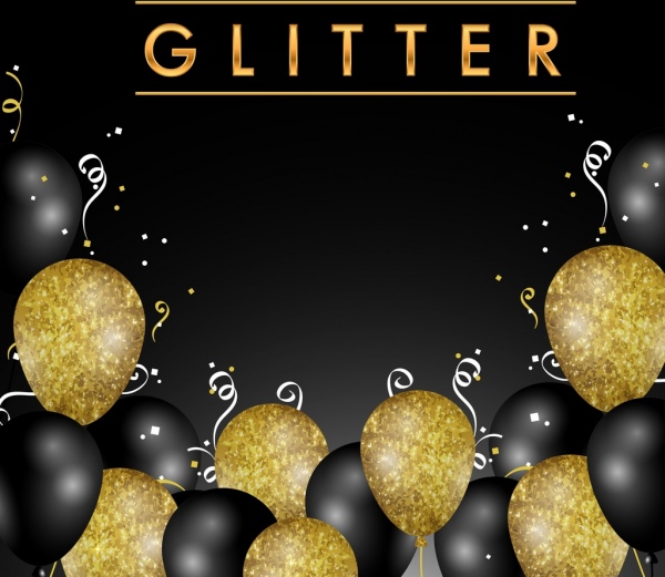festive background glitrering golden black balloon decoration
