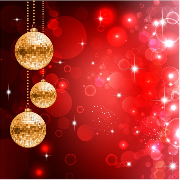 Festive background with three disco balls and glares.