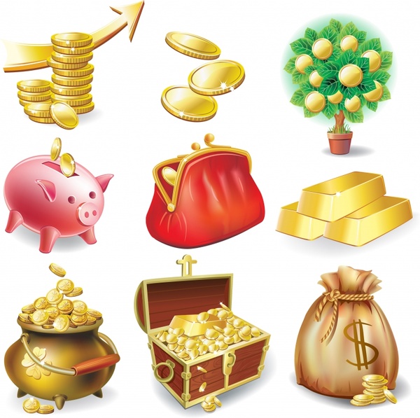 wealth icons shiny modern colored symbols sketch