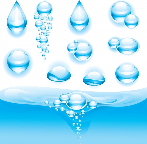 water droplets icons modern transparent blue shapes