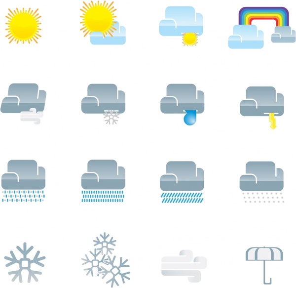 weather forecast elements colored flat symbols sketch