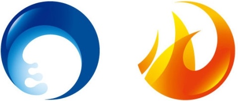 fire and water icons design colored flat style