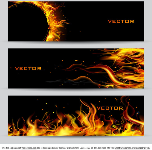 fire banner vector set