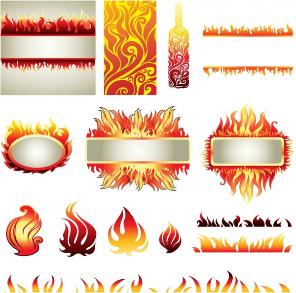 decorative fire icons frame bottle pattern sketch