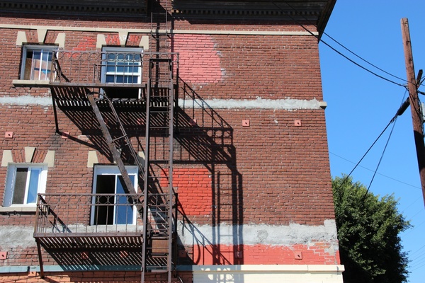 fire escape on brick apartment building