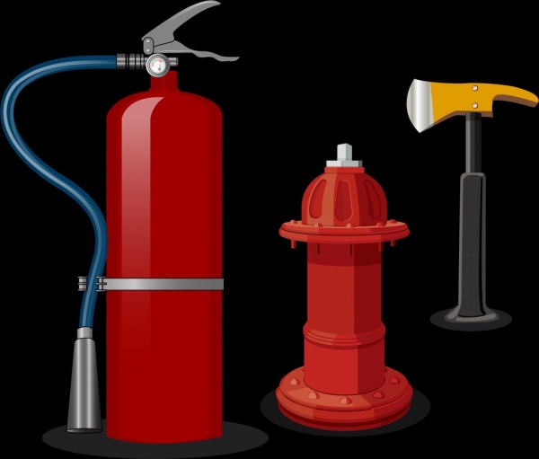 fire extinguish icons 3d colored realistic design