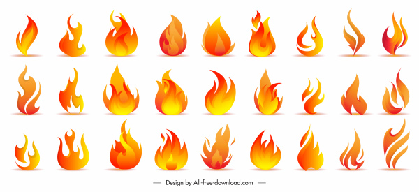 fire icons collection dynamic orange shapes sketch