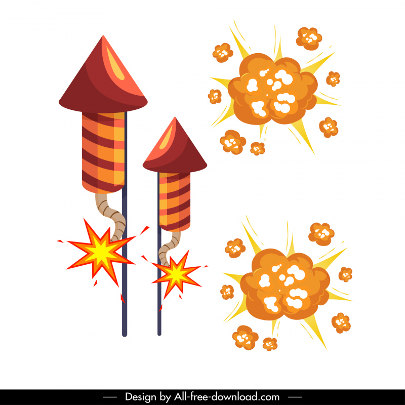 firecrackers design elements dynamic shapes sketch