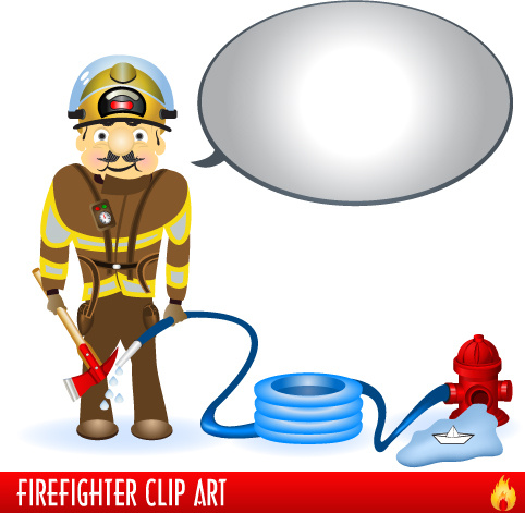 firefighter and firefighting tool design vector