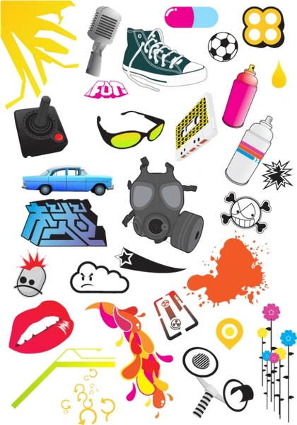 miscellaneous vector collection with colored illustration