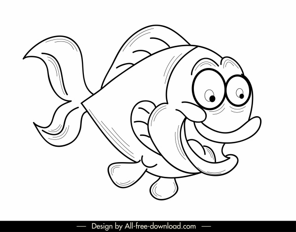 fish icon funny emotion sketch handdrawn cartoon character 