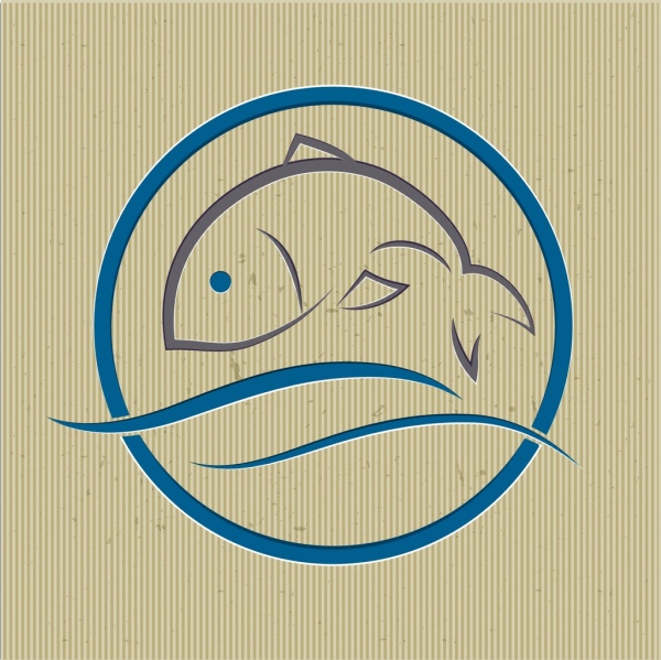 fish logotype blue classical swirled design handdrawn sketch