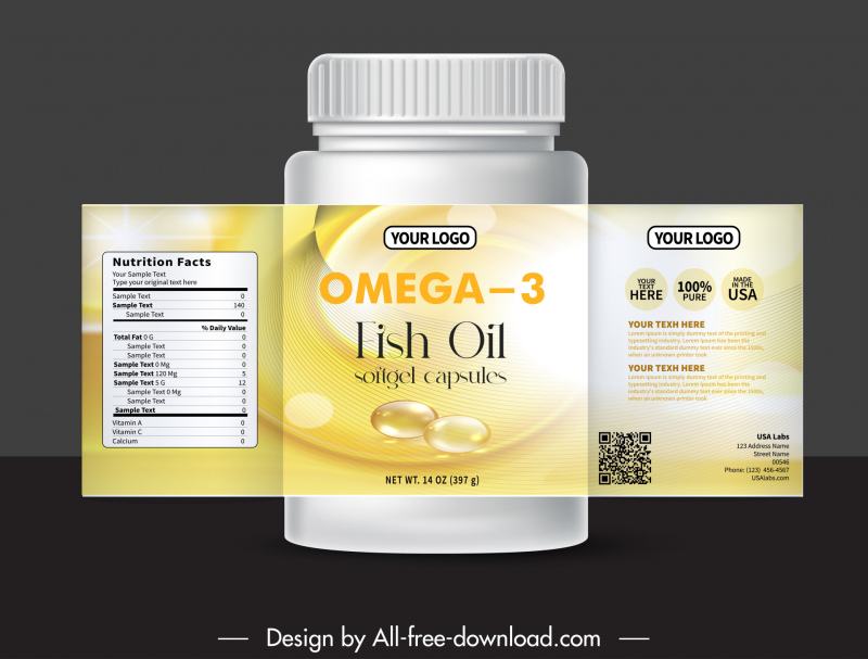 fish oil softgel capsules label template elegant modern 