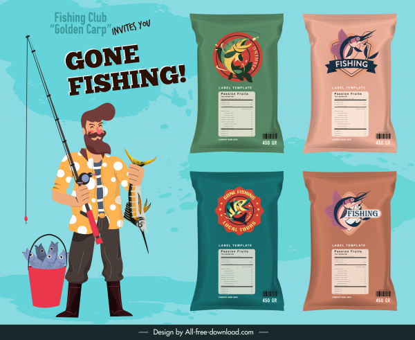 fish snack advertising banner fisher package sketch