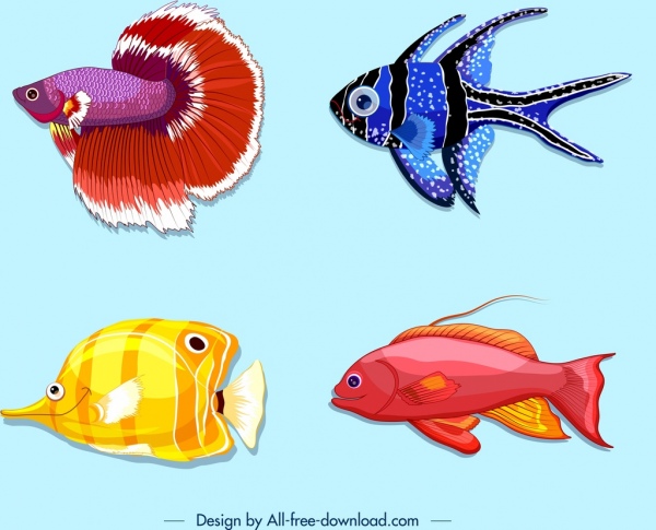 fishes background colorful icons decor