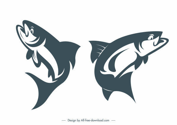 fishes species icons motion sketch classic handdrawn design