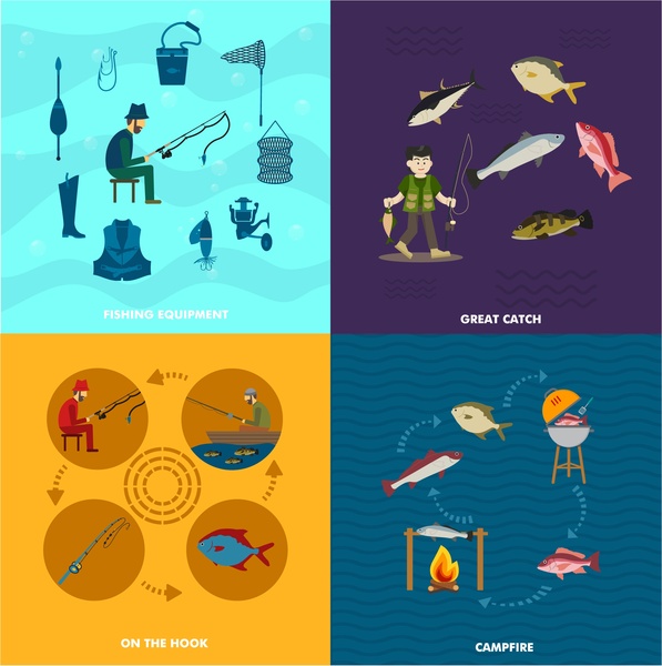 fishing concepts vector illustration with various activities