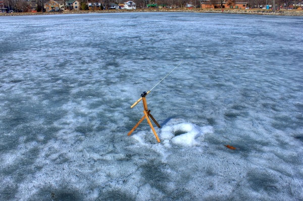 fishing pole on the ice
