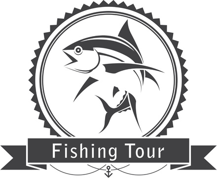 fishing tour label vintage vector
