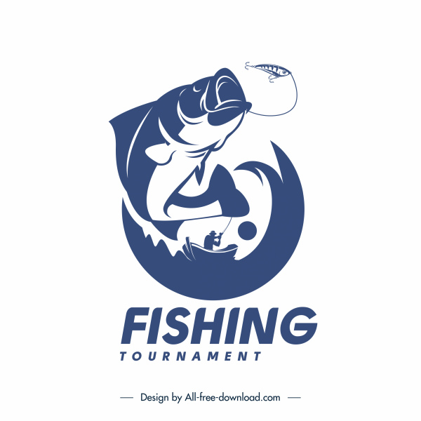 fishing tournament logo template dynamic fish boat silhouette