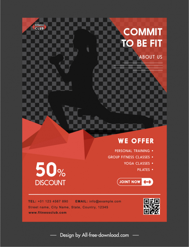 fitness advertising flyer template geometric silhouette checkered decor