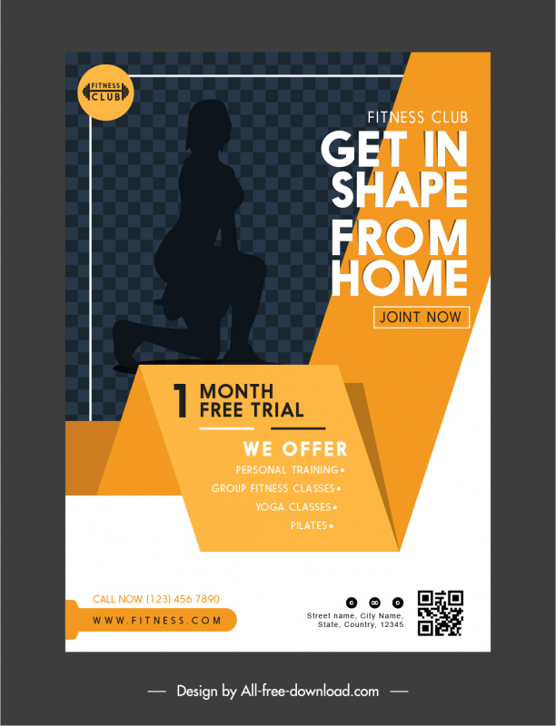 fitness brochure cover template geometric silhouette checkered decor
