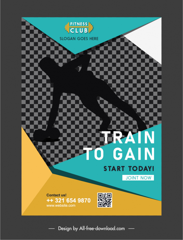 fitness club flyer template checkered geometric silhouette decor