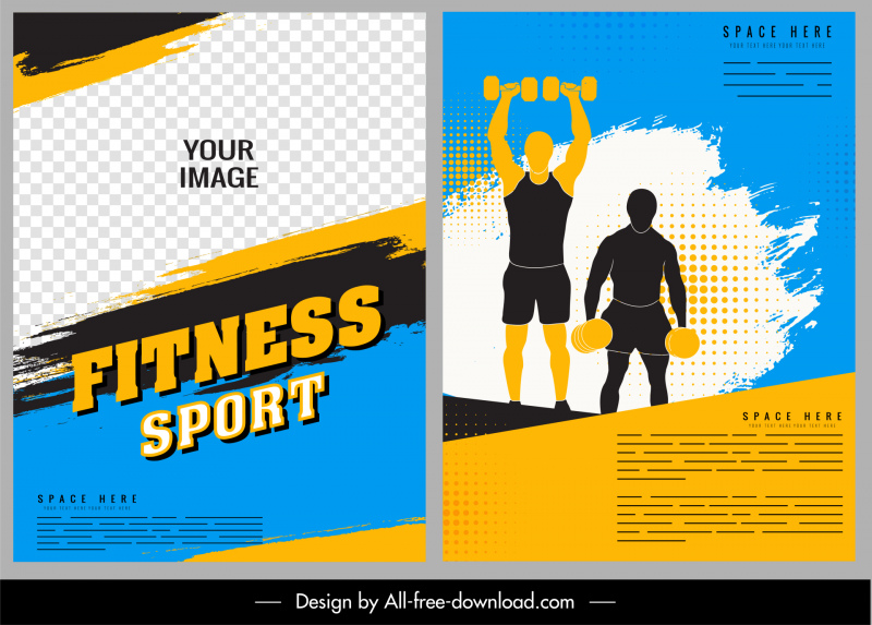 fitness flyer templates grunge checkered flat design