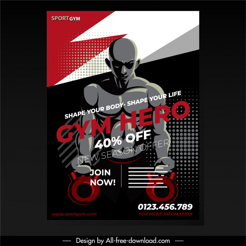 fitness leaflet template muscles man sketch modern dark design