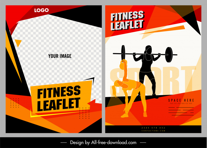 fitness leaflet templates checkered silhouette geometric dynamic design
